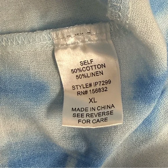 BiBi Blue Tie-Dye Ruffle Sleeve Blouse XL Boho Chic Summer Casual Top - Picture 6 of 8